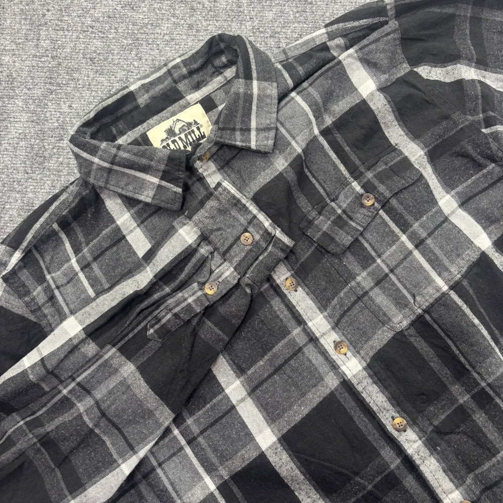 Old‎ Mill Flannel Shirt 2XL Black Gray Plaid Button Down Men's